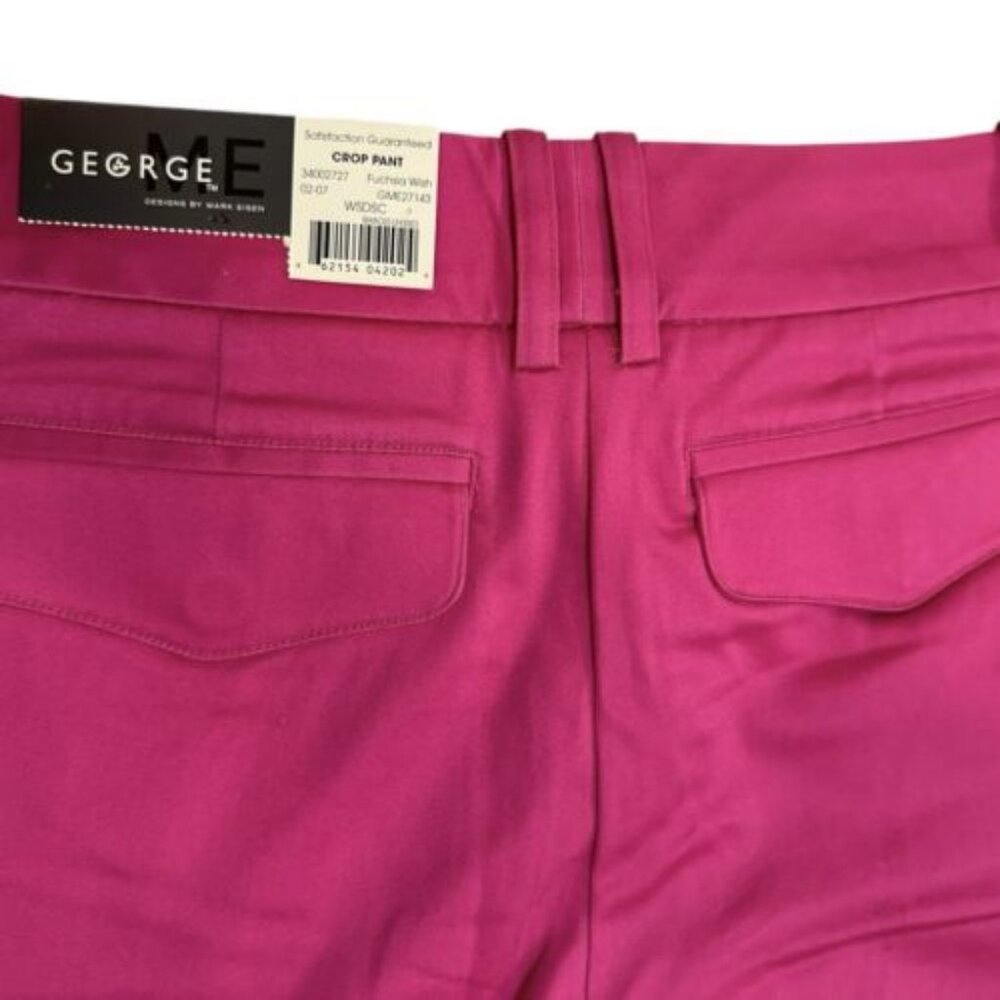 George ME Crop Pant Women 4 Fuchsia Pink Cotton Spandex Back Flap Pockets New